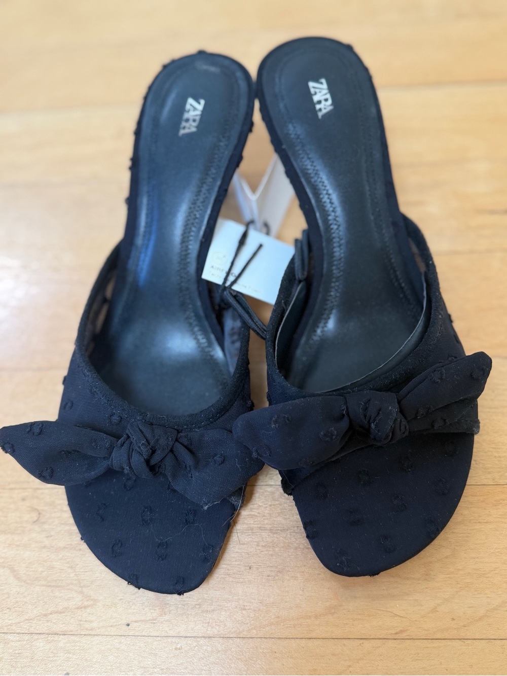 Zara Black Knot Bow Slide Heels